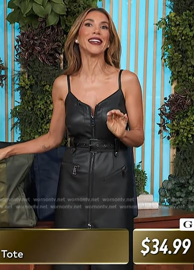 Adrianna Costa’s black leather dress on Access Hollywood