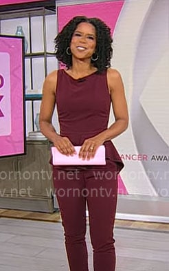 Adriana Diaz's burgundy peplum jumpsuit on CBS Mornings