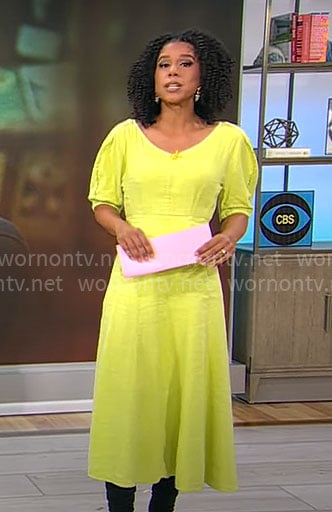 Adriana Diaz's yellow puff-sleeve maxi dress on CBS Mornings