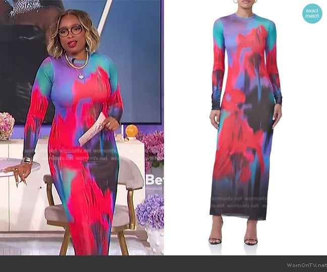 Jennifer’s abstract print mesh dress on The Jennifer Hudson Show