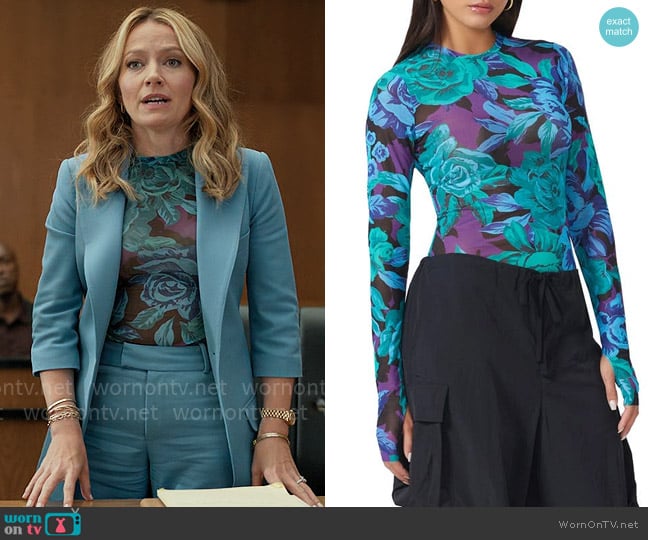 AFRM Kaylee Print Mesh Top worn by Lorna Crane (Becki Newton) on The Lincoln Lawyer