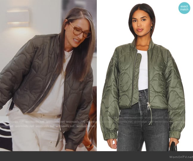 Agolde x Shoreditch Ski Club Iona Quilted Jacket worn by Jenna Lyons on The Real Housewives of New York City