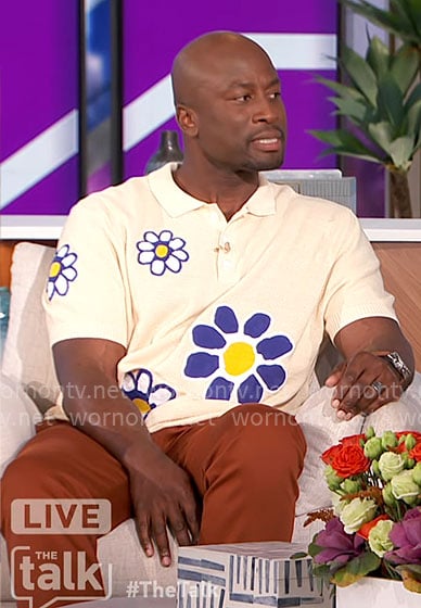 Akbar's flower print polo shirt on The Talk