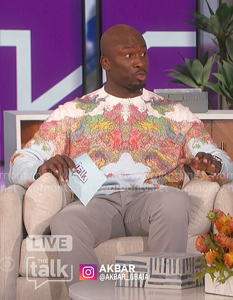 Akbar's map print sweater on The Talk