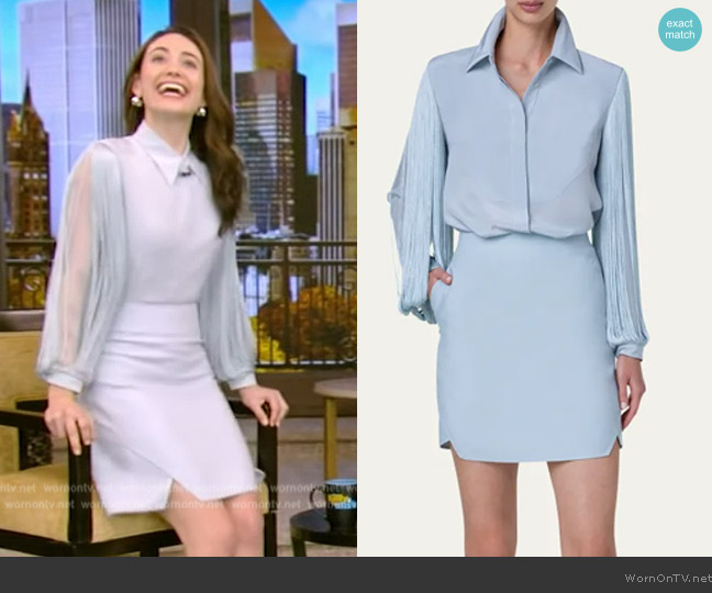 Akris Straight-collar silk blouse worn by Emmy Rossum on Live with Kelly and Mark