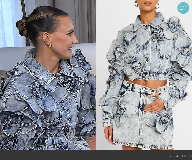 Aknvas Floral Cropped Denim Jacket worn by Keltie Knight on E! News