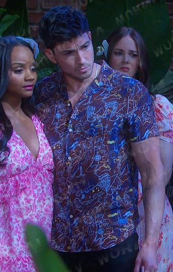 Alex's brown print camp shirt on Days of our Lives