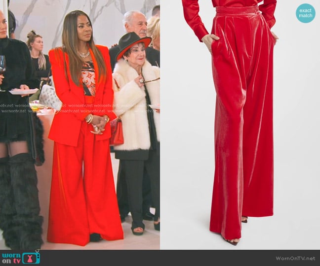 Alex Perry Rowe Velvet Pintuck Wide-Leg Pants worn by Mary Cosby on The Real Housewives of Salt Lake City