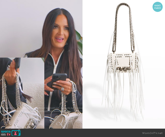 Alexander McQueen Mini Skull Jeweled Fringe Shoulder Bag worn by Lisa Barlow on The Real Housewives of Salt Lake City