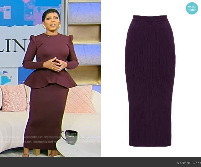 Alexander McQueen Ribbed-knit pencil skirt worn by Tamron Hall on Tamron Hall Show