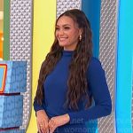 Alexis’ blue long sleeve mini dress on The Price is Right