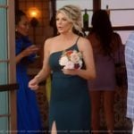 Alexis’s teal one shoulder maxi dress on The Real Housewives of Orange County