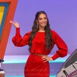 Alexis’s red satin crop blouse and maxi skirt set on The Price is Right