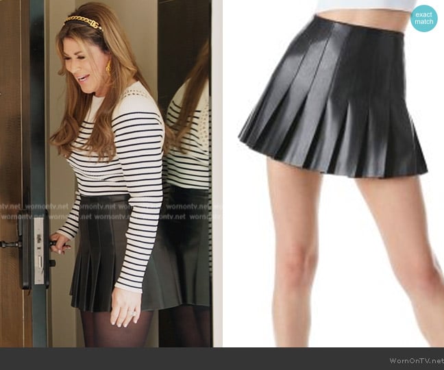 Alice + Olivia Carter Vegan Leather Pleated Miniskirt worn by Emily Simpson on The Real Housewives of Orange County