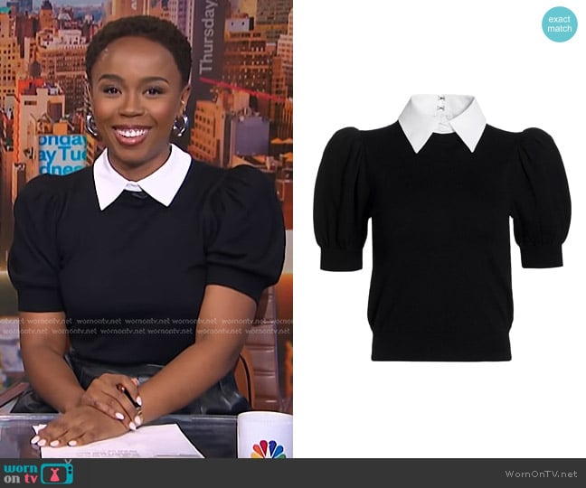 Alice + Olivia Chase Puff-Sleeve Sweater With Detachable Collar worn by Zinhle Essamuah on NBC News Daily