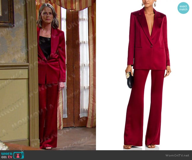 Alice + Olivia Denny Satin Boyfriend Blazer and Deanna Pants worn by Fiona Cook (Serena Scott Thomas) on Days of our Lives