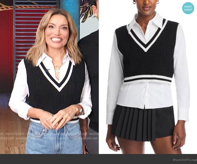 Alice and Olivia Orly Layered Look Sweater Vest worn by Kit Hoover on Access Hollywood