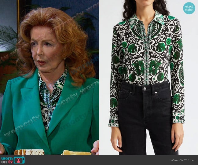 Alice + Olivia Willa Print Placket Shirt worn by Maggie Horton (Suzanne Rogers) on Days of our Lives