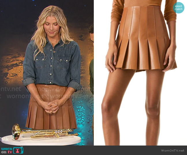 Alice + Olivia Carter Vegan Leather Skirt in Camel worn by Amanda Kloots on The Talk