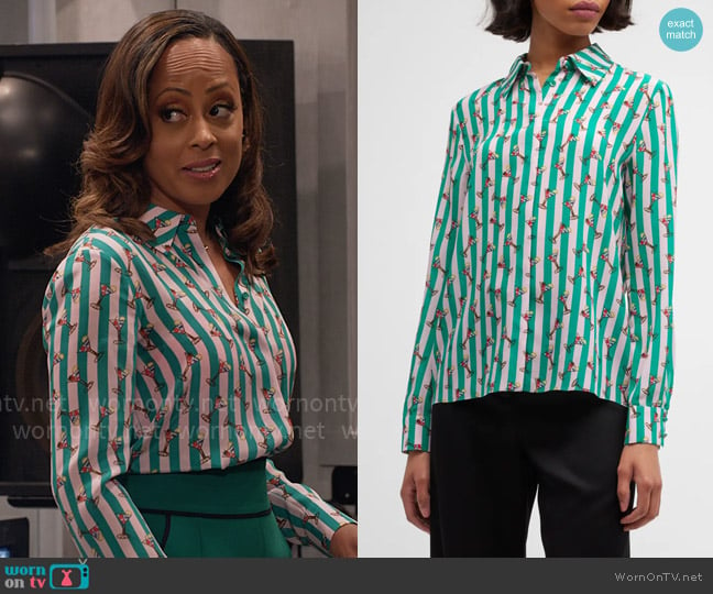 Alice + Olivia x Kendra Dandy Willa Shirt worn by Ivy Reed (Essence Atkins) on Poppas House