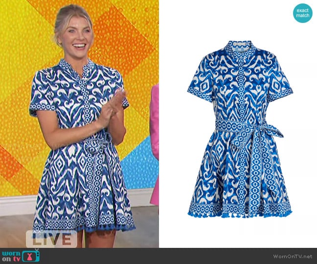 Alice + Olivia Lucy Dress in Artisan Ikat French Blue worn by Amanda Kloots on The Talk