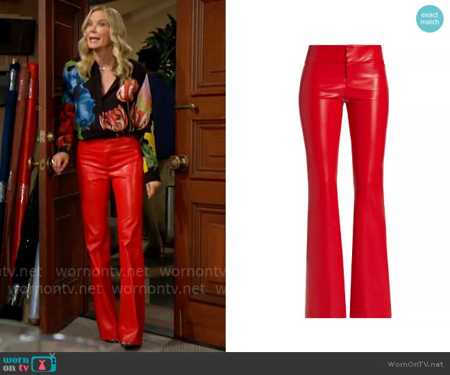 Alice + Olivia Olivia Faux-Leather Boot-Cut Pants in Bright Ruby worn by Brooke Logan (Katherine Kelly Lang) on The Bold and the Beautiful