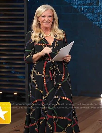 Alison Triessl's black belt print dress on Access Hollywood