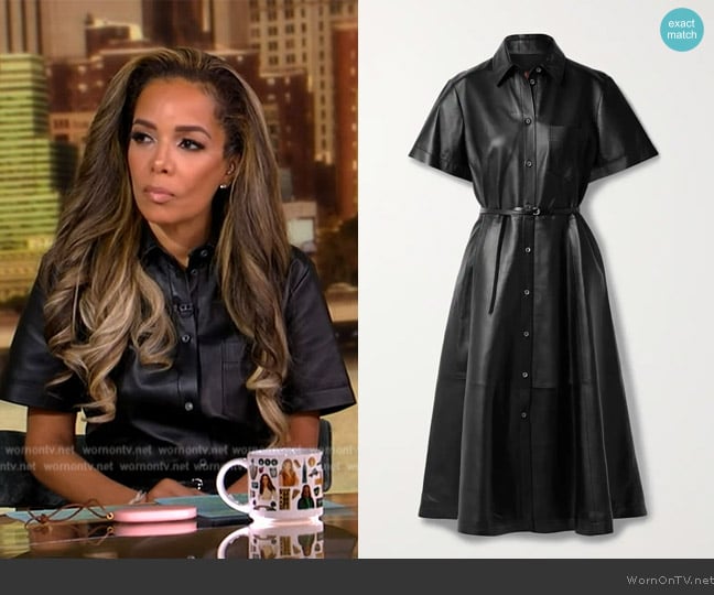 Altuzarra Kiera belted paneled leather midi shirt dress worn by Sunny Hostin on The View