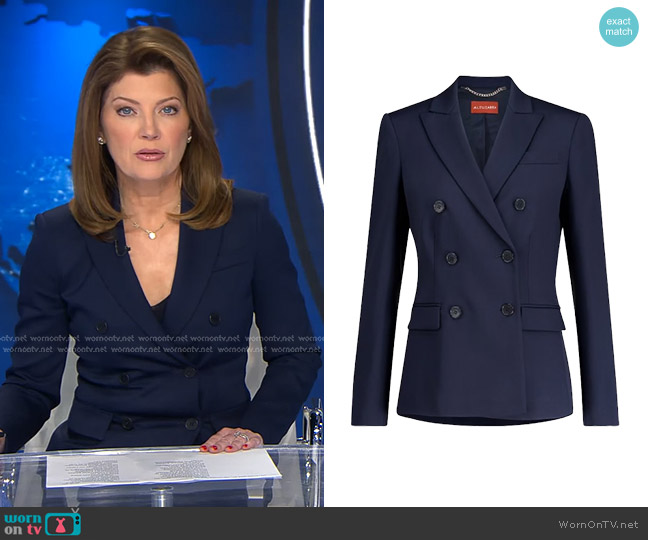 Norah’s navy double breasted blazer on CBS Evening News