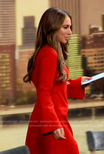 Alyssa’s red bell sleeve mini dress on The View