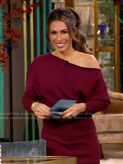 Alyssa’s burgundy one shoulder dress on The View