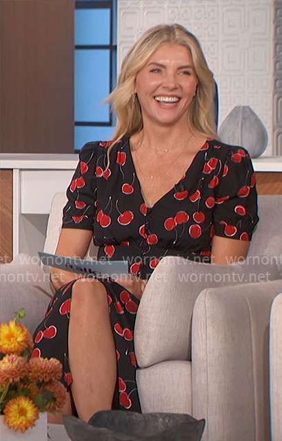 Amanda's black cherry print dress on The Talk