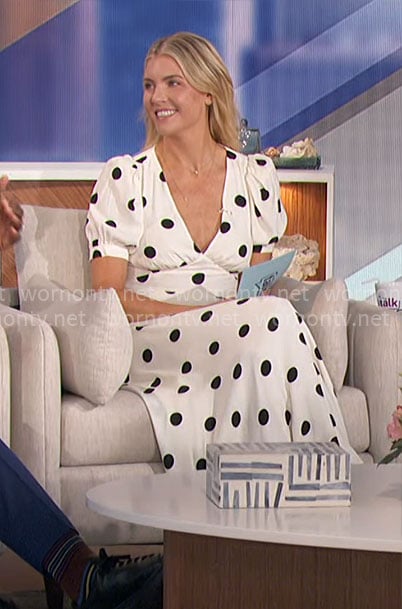 Amanda's white polka dot midi dress on The Talk