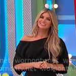 Amber’s black draped shoulder mini dress on The Price is Right