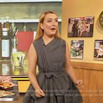 Amelia Dimoldenberg’s gray gathered waist mini dress on The Drew Barrymore Show