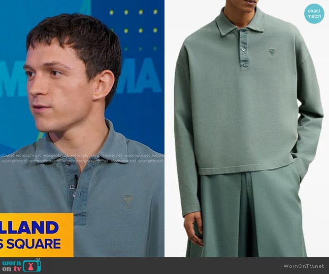 Ami Paris Ami de Coeur Cropped Polo in Organic Cotton Piqué Antique Clay worn by Tom Holland on Good Morning America