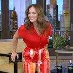 Amy Brenneman’s red floral print pants on Live with Kelly and Mark