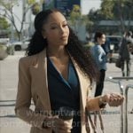 Andrea’s blue dress and camel blazer on The Lincoln Lawyer