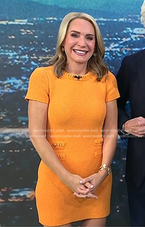 Andrea Canning's orange tweed mini dress on Today