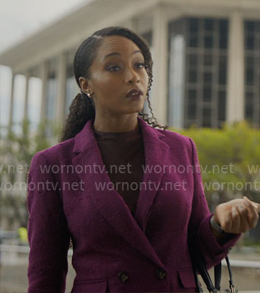 Andrea's purple tweed blazer on The Lincoln Lawyer