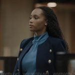 Andrea’s navy jacket with gold buttons on The Lincoln Lawyer