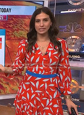 Angie Lassman's red floral tie waist dress on NBC News