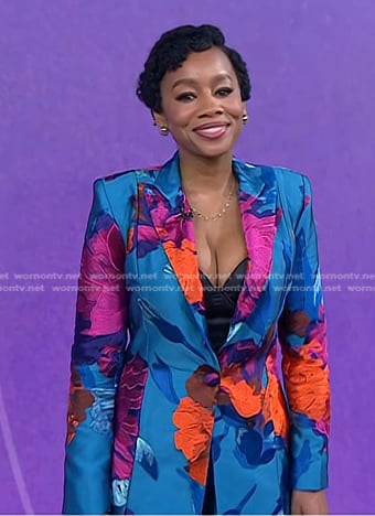 Anika Noni Rose's blue floral blazer and pant suit on Today