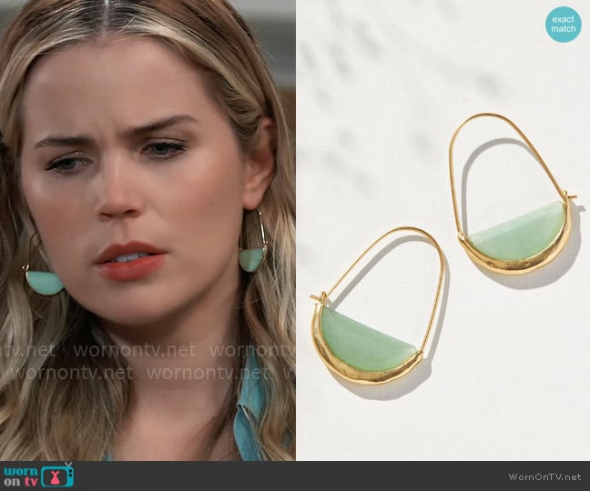 Anthropologie Cosmic Half Moon Hoop Earrings worn by Sasha Gilmore (Sofia Mattsson) on General Hospital