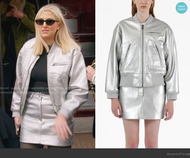 Apparis Metallic-effect bomber jacket worn by Gina Kirschenheiter on The Real Housewives of Orange County