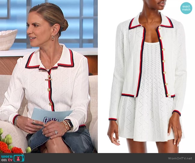 Aqua Collared Contrast Piping Cardigan worn by Natalie Morales on The Talk