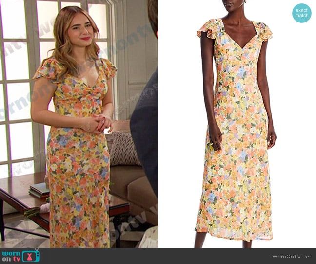 Aqua Floral Print Flutter Sleeve Midi Dress worn by Holly Jonas (Ashley Puzemis) on Days of our Lives