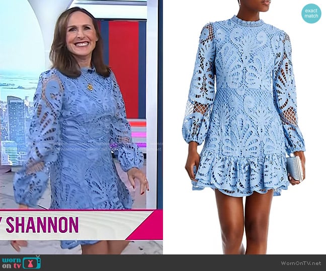 Aqua Long Sleeve Lace Dress in Blue worn by Molly Shannon on Today