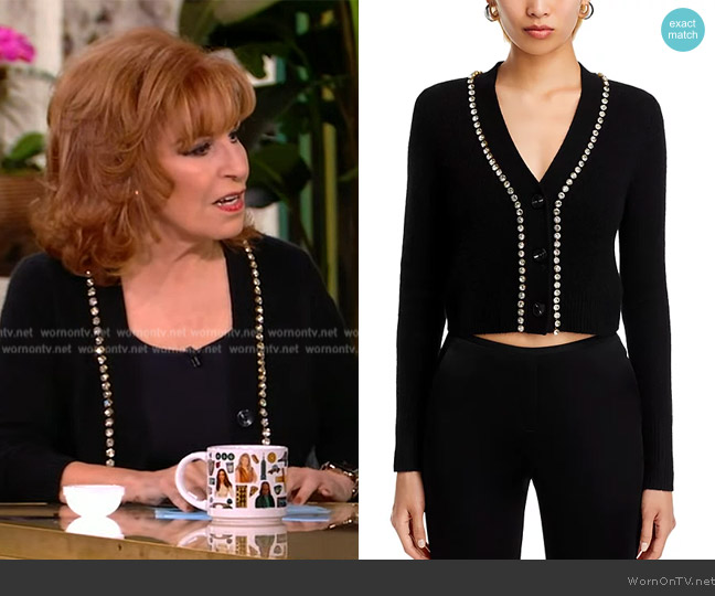 Aqua V Neck Cardigan with Rhinestone Trim worn by Joy Behar on The View