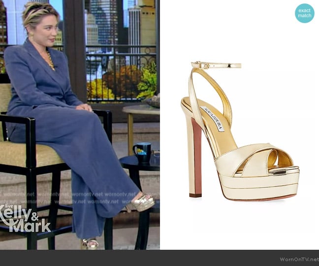 Aquazzura Divine 130MM Platform Peep-Toe Sandals worn by Florence Pugh on Live with Kelly and Mark